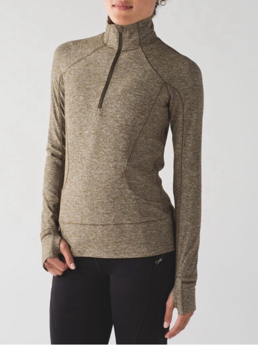 Lululemon Rush Hour Half Zip Heathered Green Pullover Top Women's 10